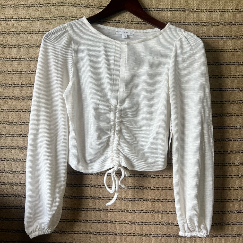 Coco + Jaimeson Elegant White Ruched Women's Top